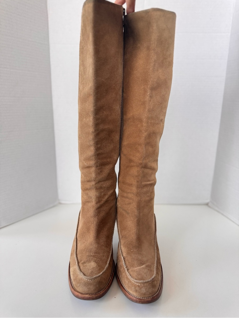 vintage 90s ralph lauren blue label tan suede tall heel boots size 8 *Flaws - Picture 3 of 15
